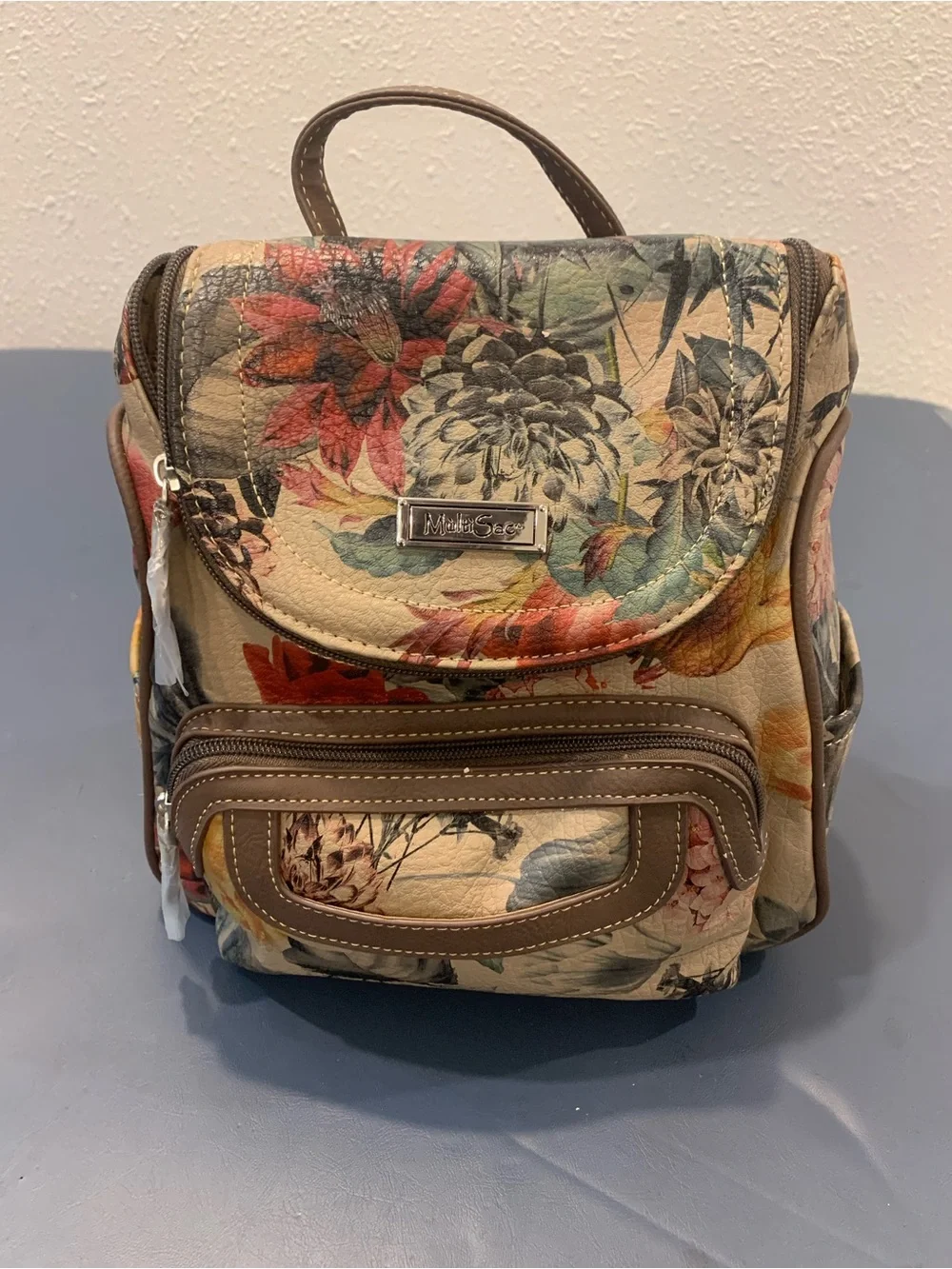 Floral Leather Mini Backpack in Beige by The Sak